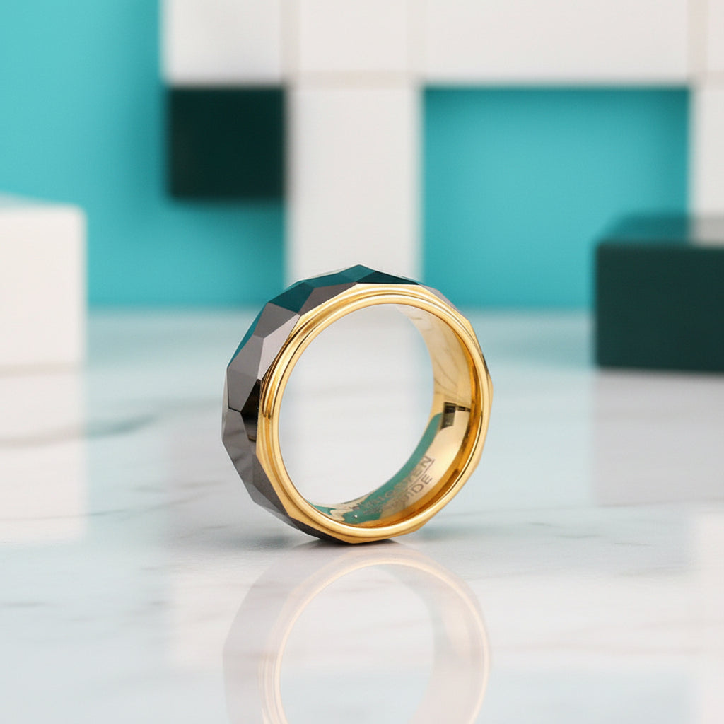 8mm Gold & Gray Tungsten Men's Wedding Band-Evani Jewelry