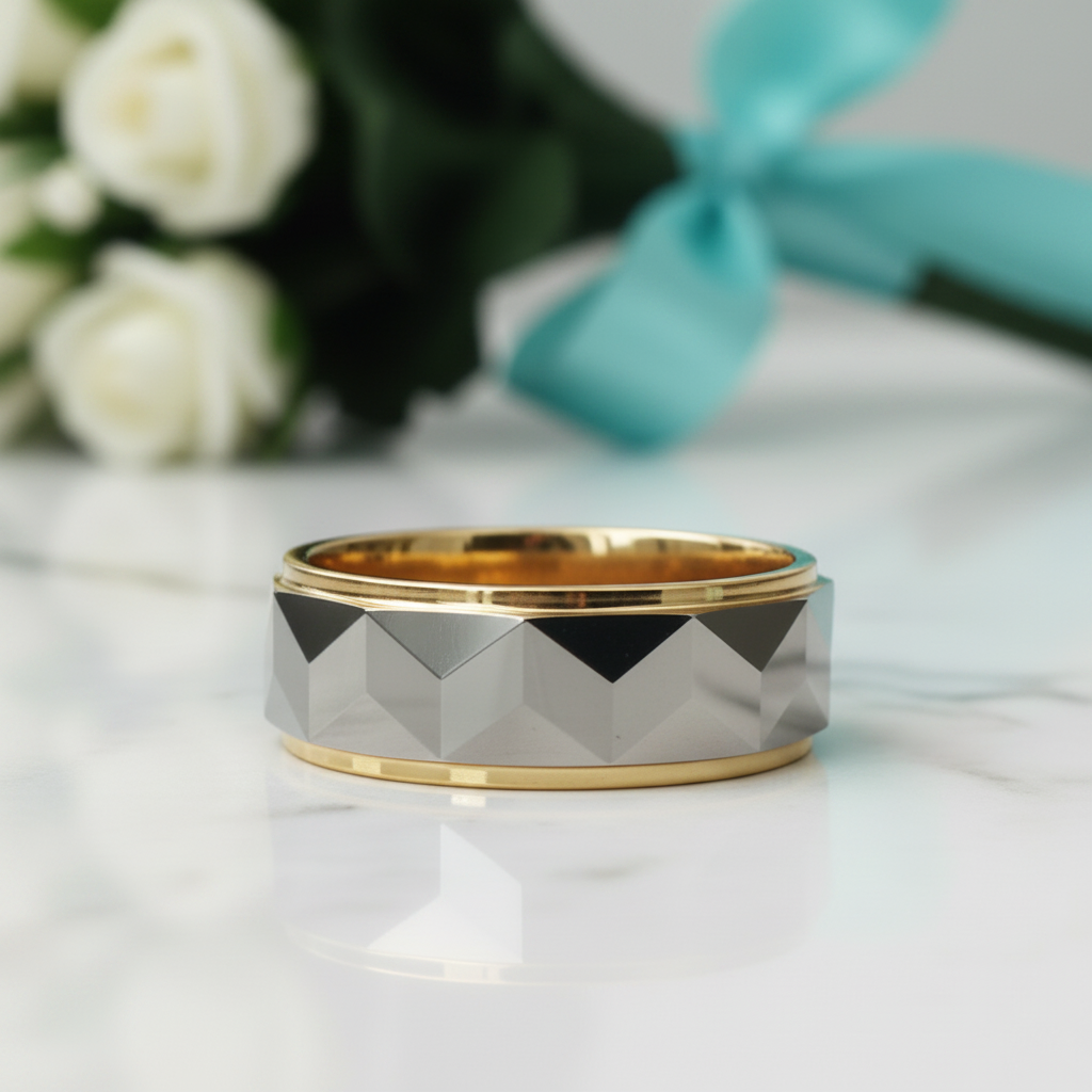 8mm Gold & Gray Tungsten Men's Wedding Band-Evani Jewelry