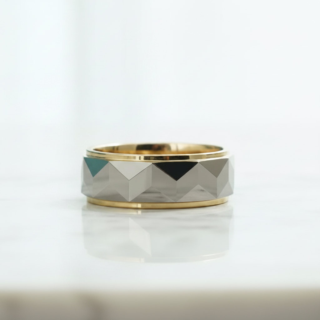 8mm Gold & Gray Tungsten Men's Wedding Band - Evani Naomi Jewelry