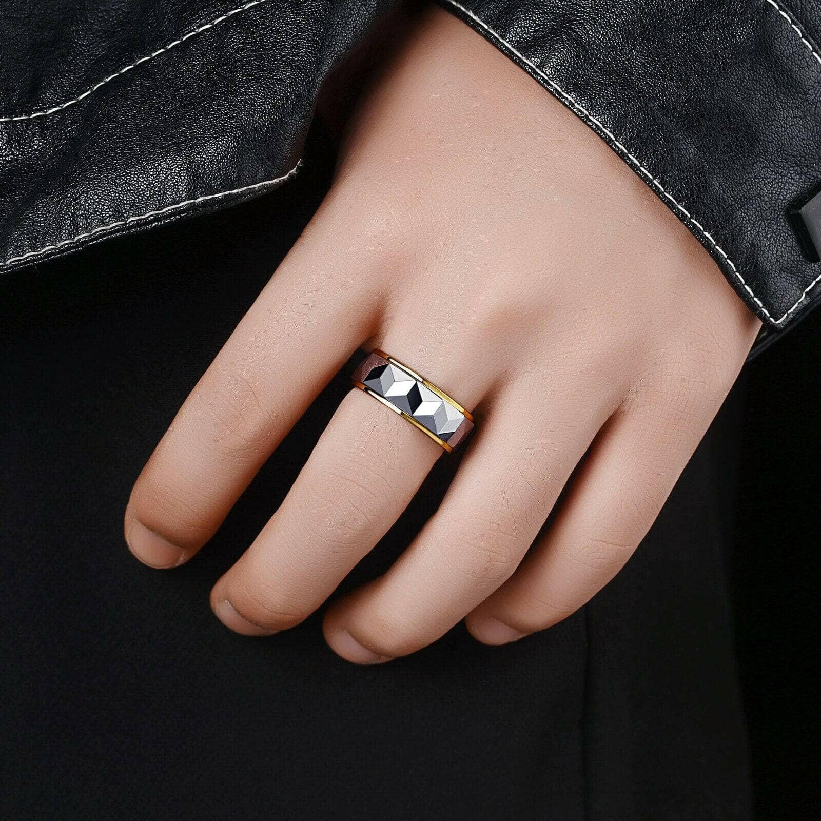 8mm Gold & Gray Tungsten Men's Wedding Band-Evani Naomi Jewelry