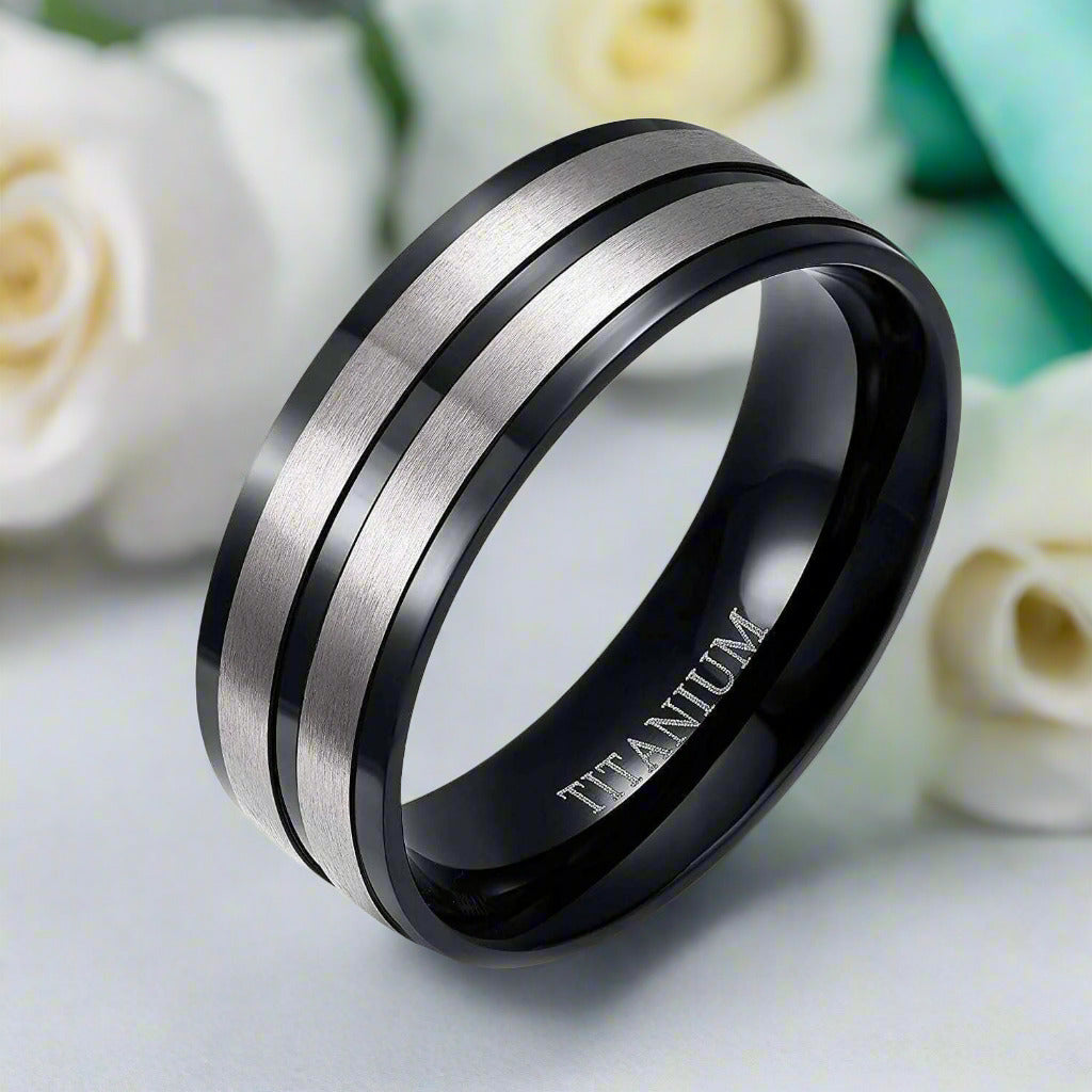 8mm Matte Black Men's Titanium Wedding Band-Evani Jewelry