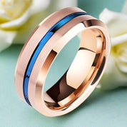 8mm Rose Gold Men's Tungsten Wedding Band with Blue Line-Evani Naomi Jewelry