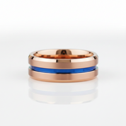 8mm Rose Gold Men's Tungsten Wedding Band with Blue Line - Evani Naomi Jewelry