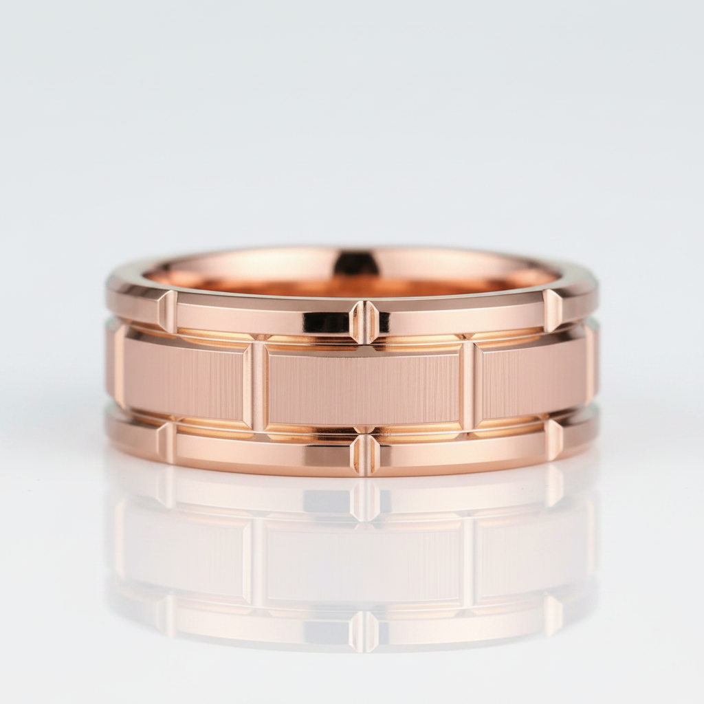 8mm Rose Gold Men's Tungsten Wedding Band with Brick Pattern - Evani Naomi Jewelry