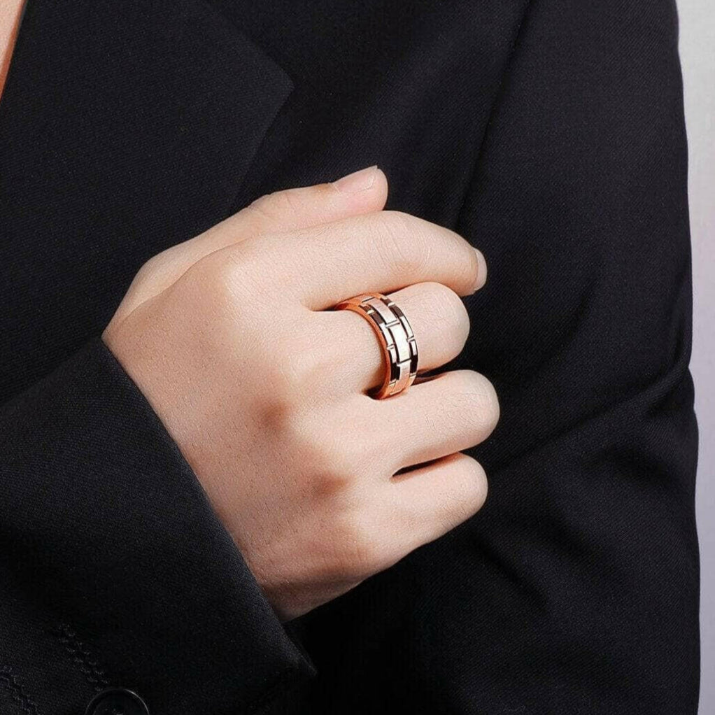 8mm Rose Gold Men's Tungsten Wedding Band with Brick Pattern-Evani Naomi Jewelry