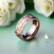 8mm Rose Gold Men's Tungsten Wedding Band with Brick Pattern-Evani Naomi Jewelry