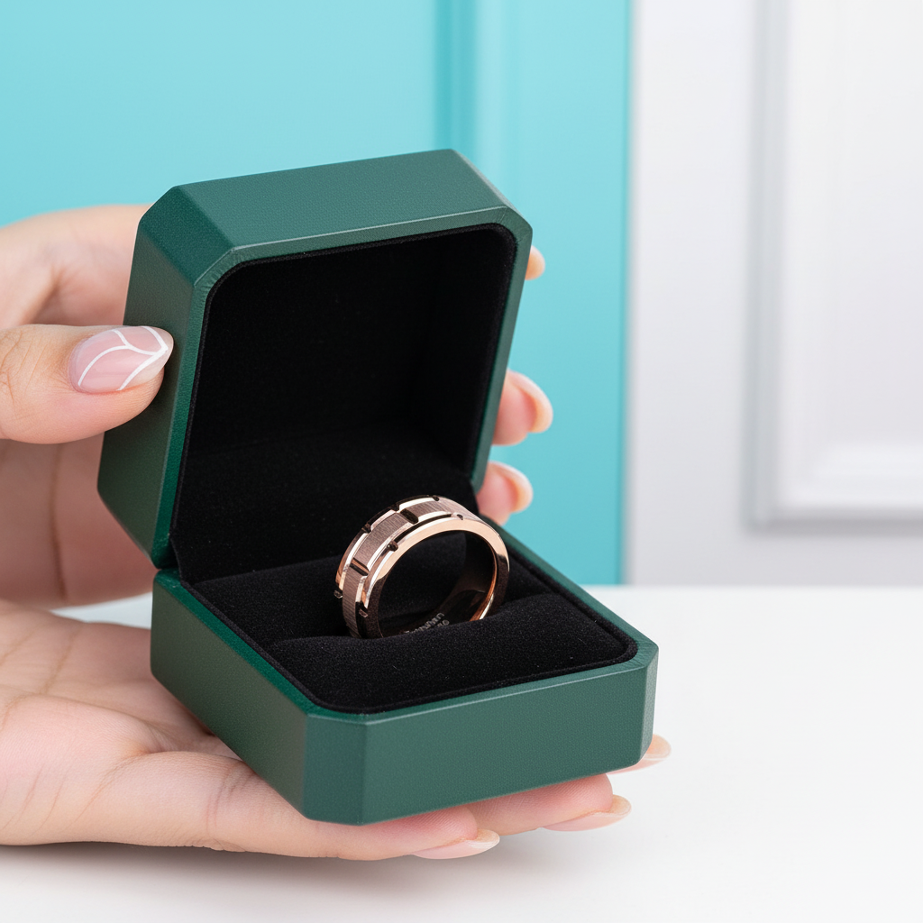 8mm Rose Gold Men's Tungsten Wedding Band with Brick Pattern - Evani Naomi Jewelry