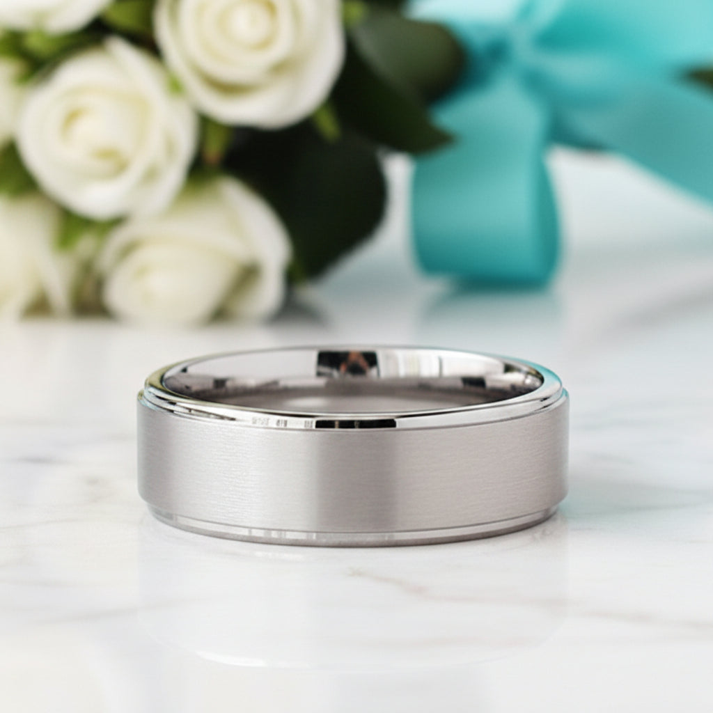 8mm Silver Brushed Tungsten Men's Wedding Band-Evani Jewelry