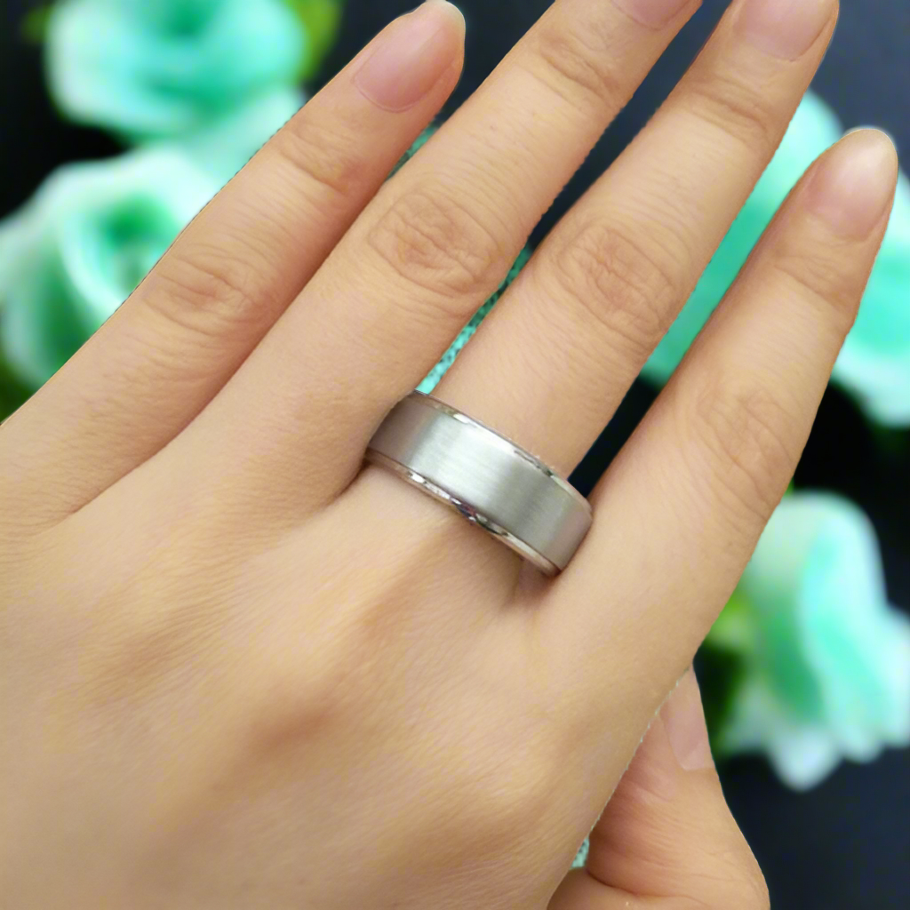 8mm Silver Brushed Tungsten Men's Wedding Band-Evani Naomi Jewelry