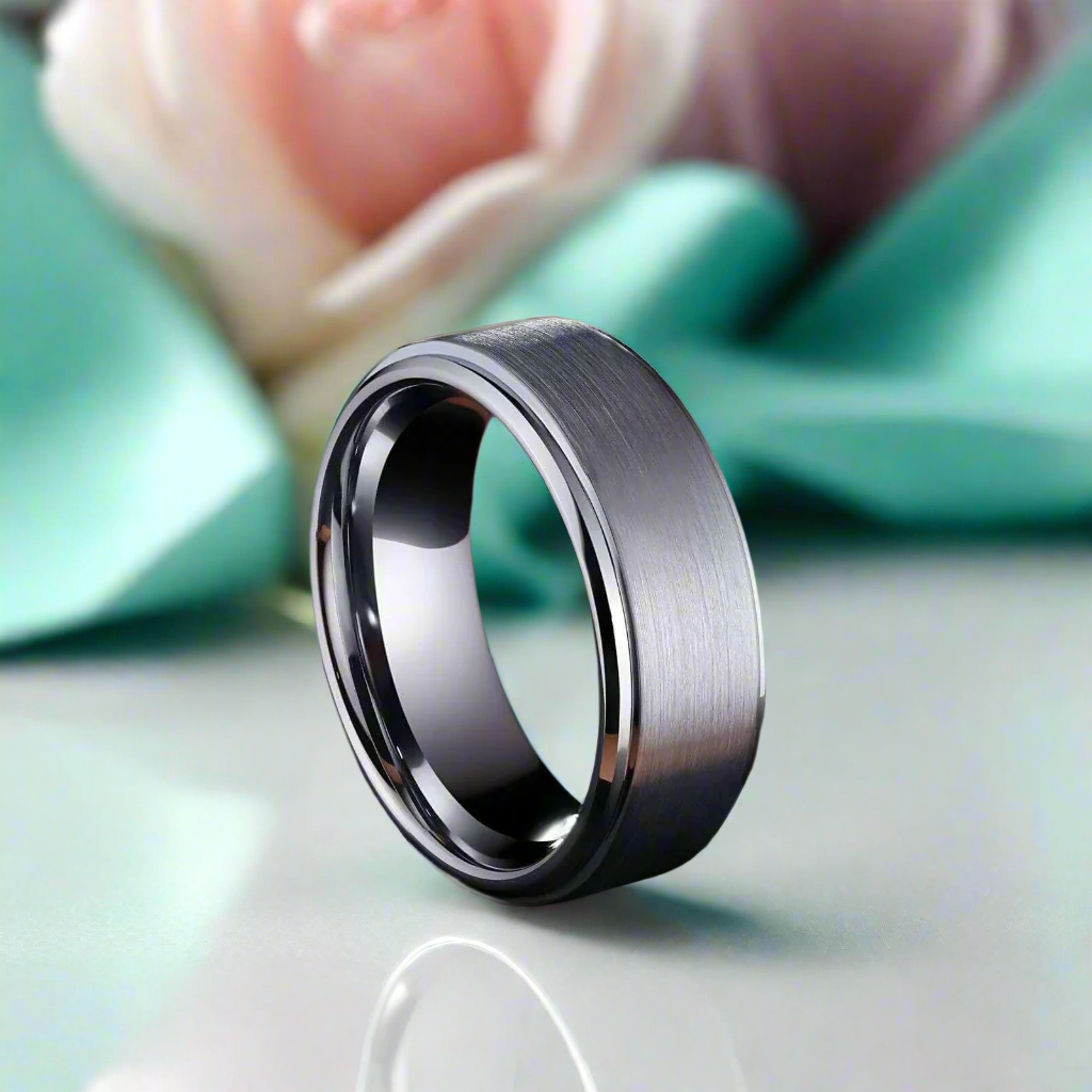 8mm Silver Brushed Tungsten Men's Wedding Band-Evani Naomi Jewelry