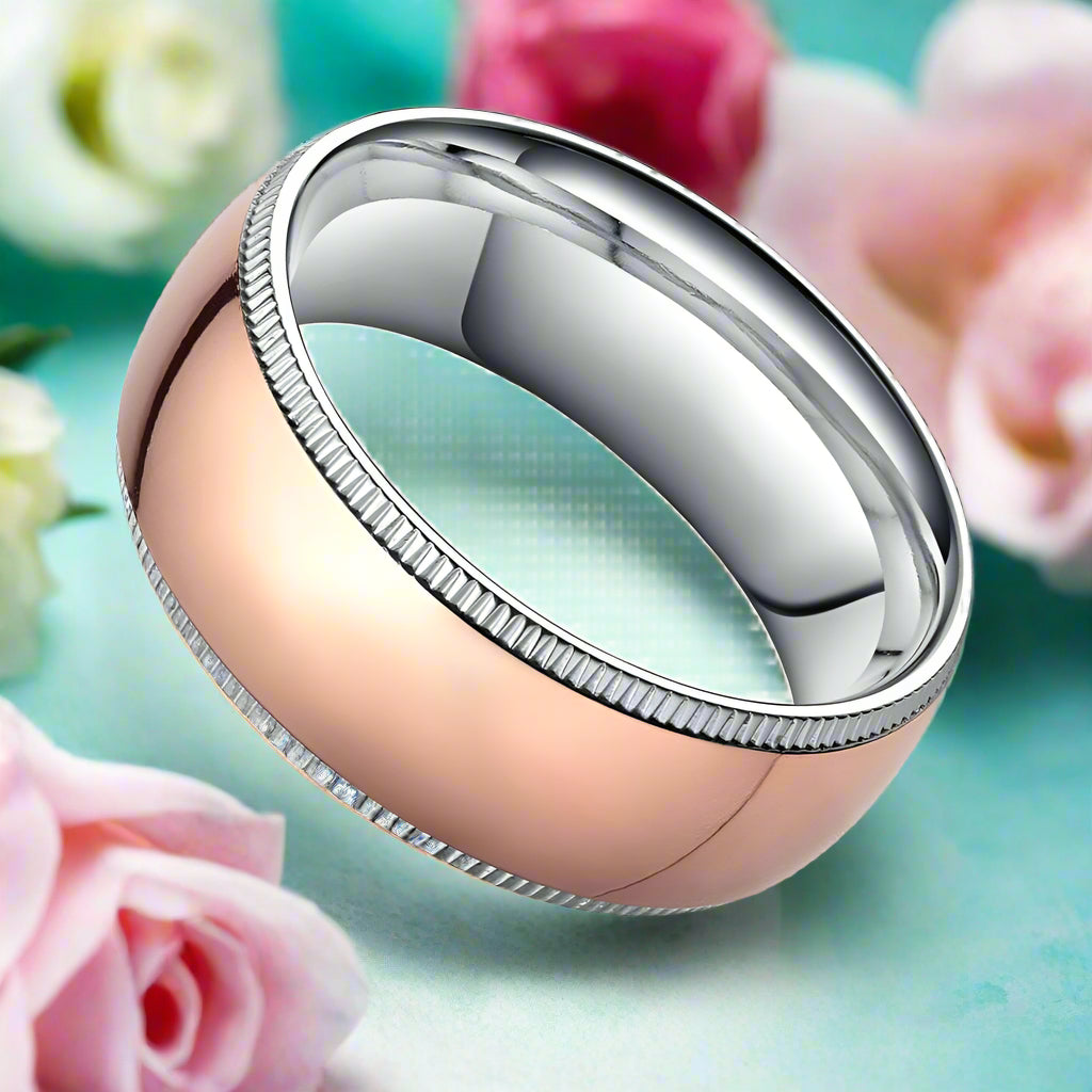 8mm Simple Domed Rose Gold Titanium Wedding Band-Evani Jewelry