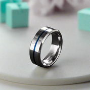 8mm Tungsten Carbide Men's Wedding Band with Thin Blue Line-Evani Naomi Jewelry