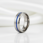 8mm Tungsten Carbide Men's Wedding Band with Thin Blue Line