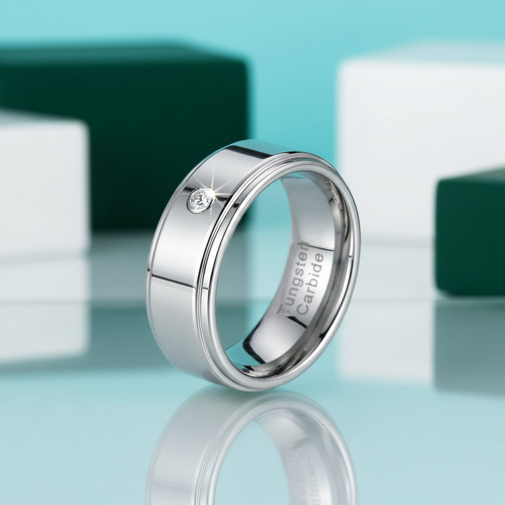8mm Tungsten Diamond Ring Band-Evani Jewelry