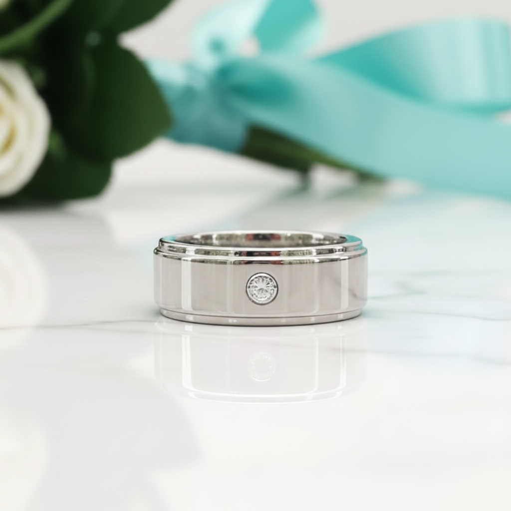 8mm Tungsten Diamond Ring Band-Evani Jewelry