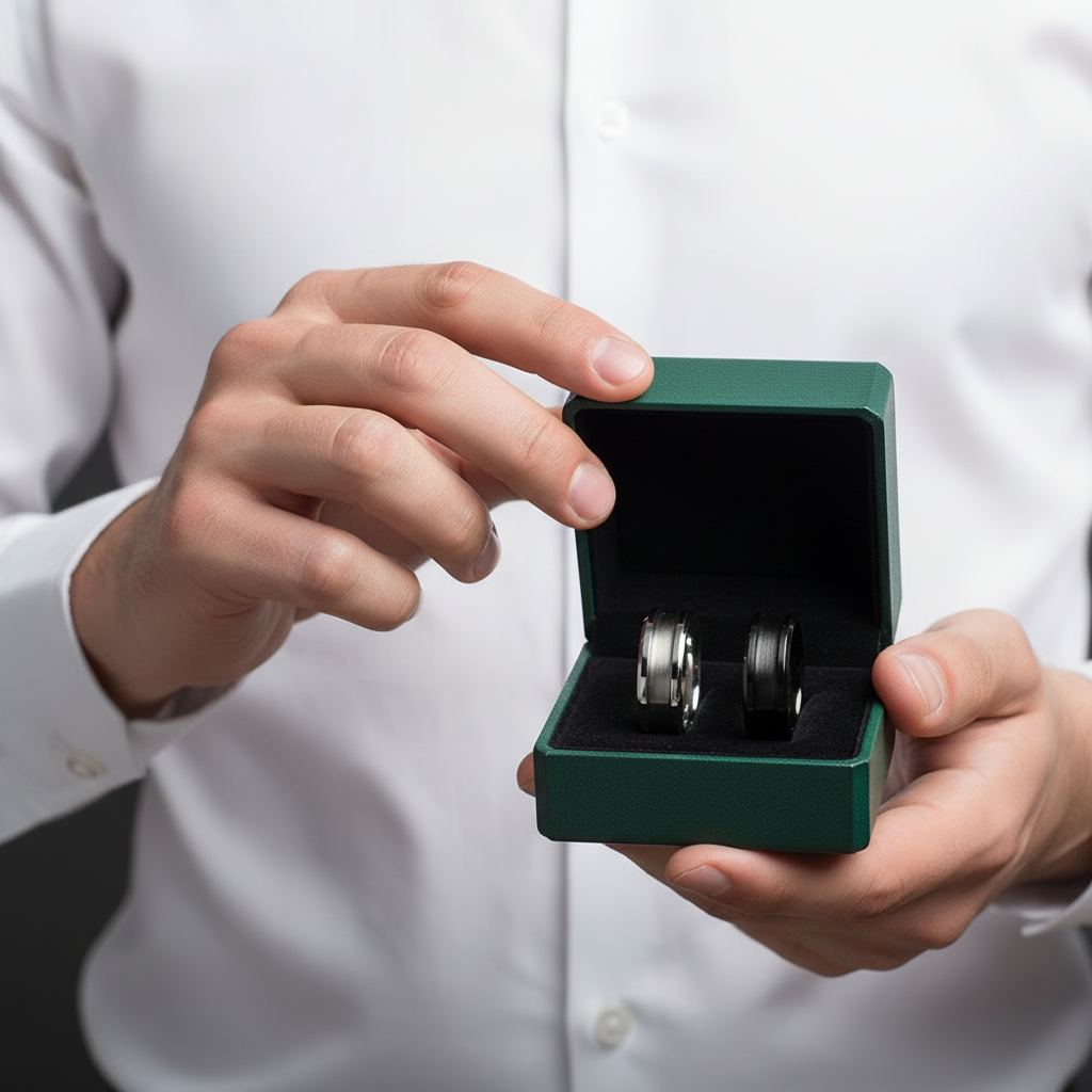 8mm Tungsten Men's Wedding Band with Blank Inlay - Evani Naomi Jewelry