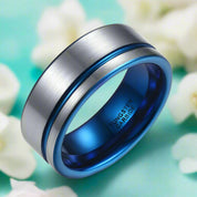 8mm Tungsten Men's Wedding Band with Blue Line-Evani Naomi Jewelry