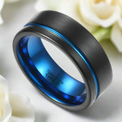 8mm Tungsten Men's Wedding Band with Blue Line-Evani Naomi Jewelry