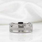 8mm Tungsten Men's Wedding Band with Brick Pattern - Evani Naomi Jewelry