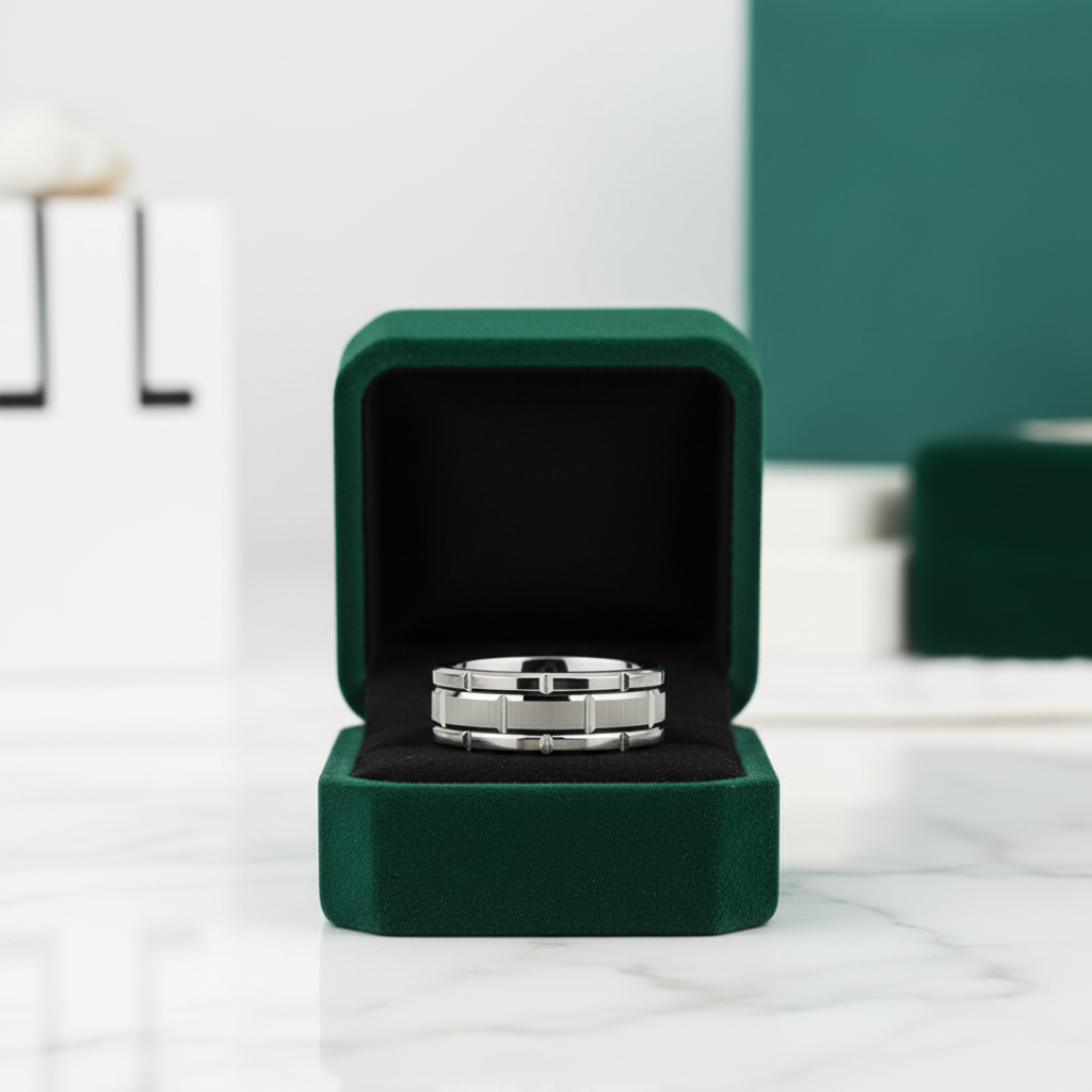 8mm Tungsten Men's Wedding Band with Brick Pattern - Evani Naomi Jewelry