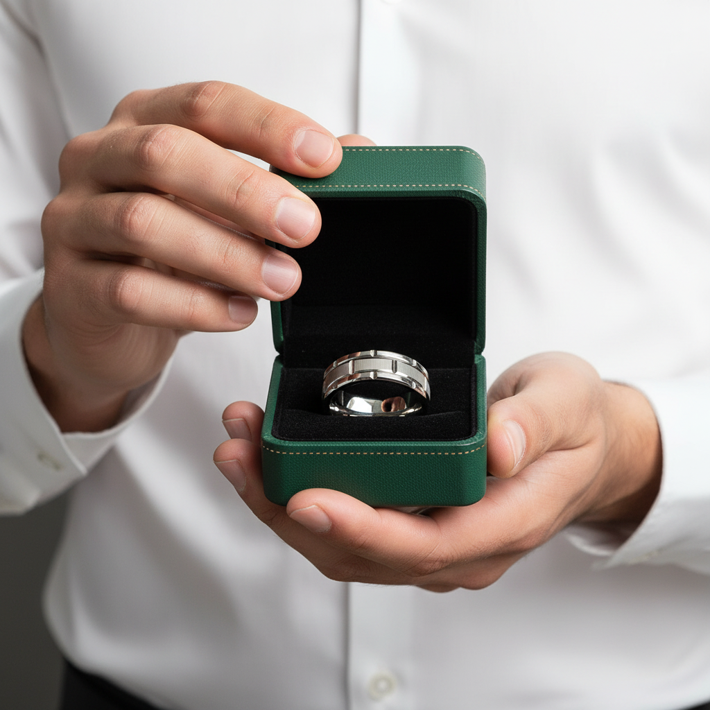 8mm Tungsten Men's Wedding Band with Brick Pattern - Evani Naomi Jewelry