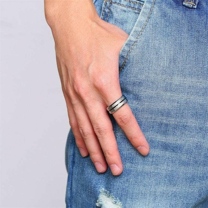 8mm Tungsten Men's Wedding Band with Line-Evani Naomi Jewelry