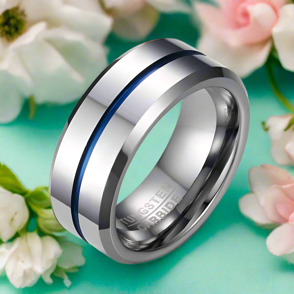 8mm Tungsten Men's Wedding Band with Line-Evani Naomi Jewelry