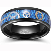 8mm Tungsten Men's Wedding Band with Steampunk Inlay-Evani Naomi Jewelry