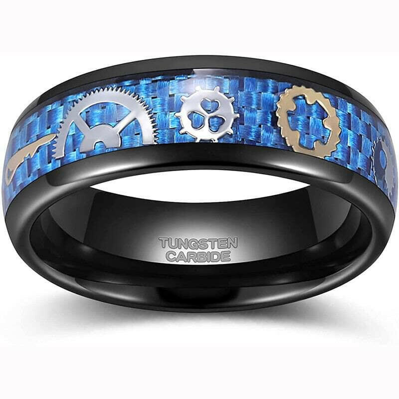 8mm Tungsten Men's Wedding Band with Steampunk Inlay-Evani Naomi Jewelry