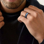 8mm Tungsten Men's Wedding Band with Steampunk Inlay-Evani Naomi Jewelry