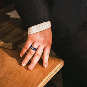 8mm Tungsten Men's Wedding Band with Steampunk Inlay-Evani Naomi Jewelry