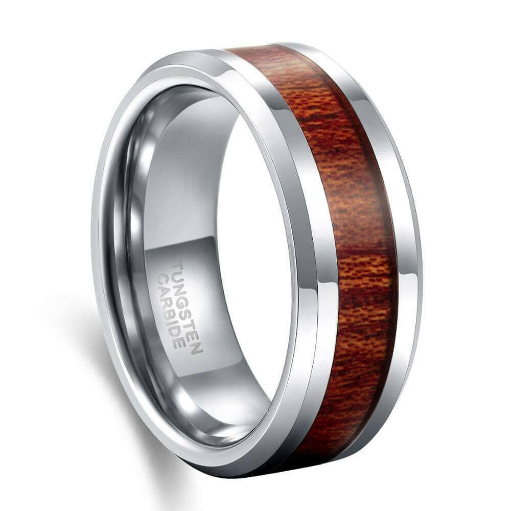 8mm Tungsten Men's Wedding Band with Wood Inlay-Evani Naomi Jewelry