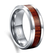 8mm Tungsten Men's Wedding Band with Wood Inlay-Evani Naomi Jewelry