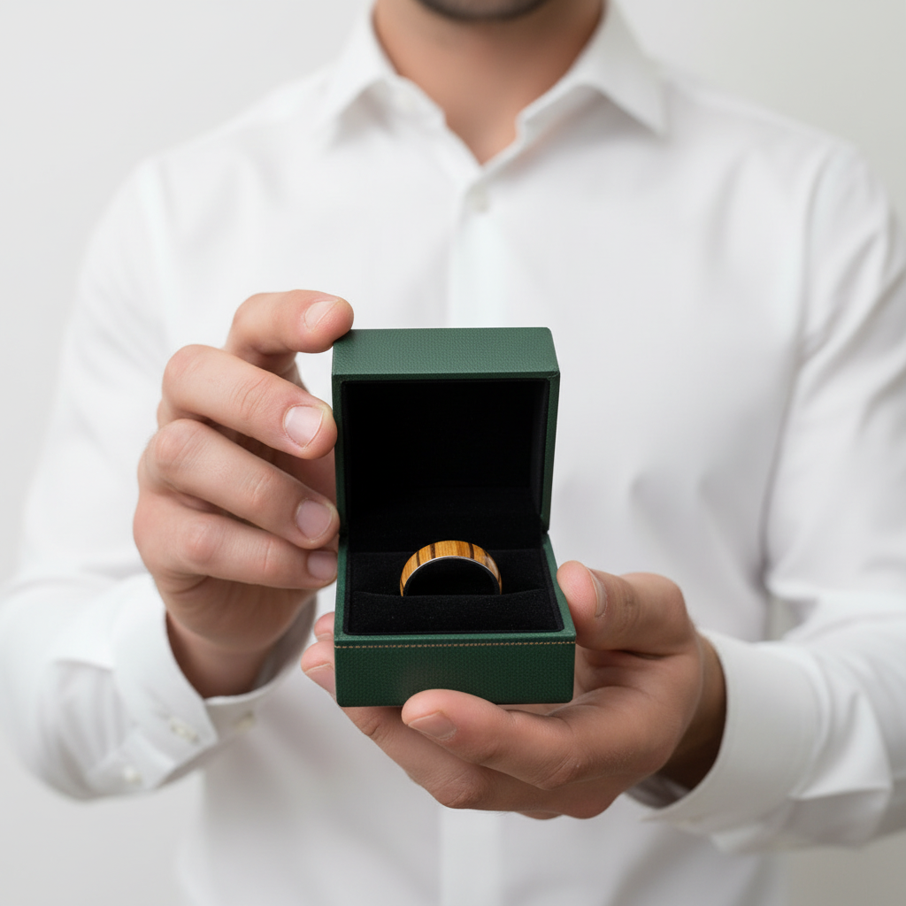 8mm Tungsten Men's Wedding Band with Wood Inlay - Evani Naomi Jewelry