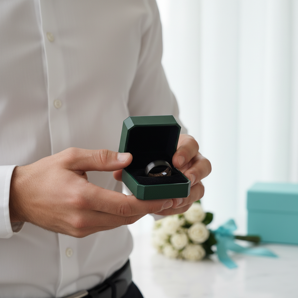 8mm Tungsten Wedding Band with Shell & Antler Inner Shank - Evani Naomi Jewelry