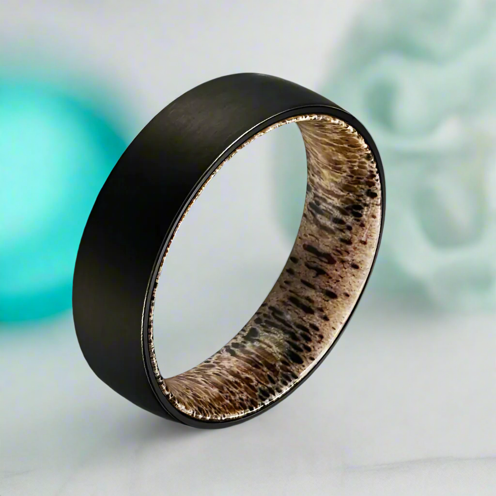 8mm Tungsten Wedding Band with Shell & Antler Inner Shank-Evani Naomi Jewelry