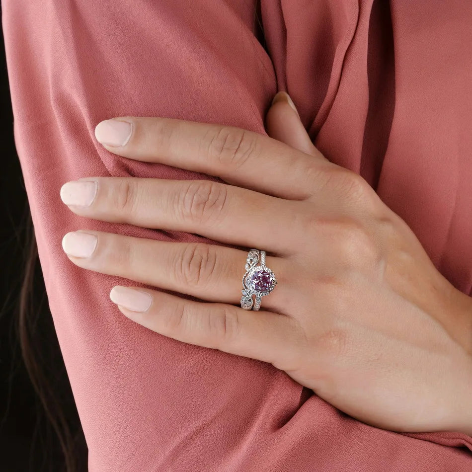 ALLNOEL 1ct Alexandrite 925 Silver Rings For Women Color Changing Gemstone Engagement Bridal Sets Wholesale June Birthstone Gift-Evani Naomi Jewelry
