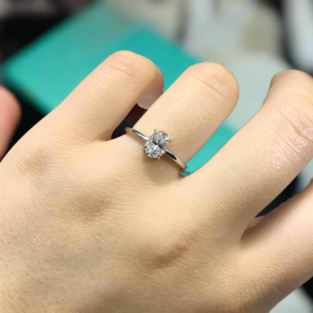Adjustable White Gold Oval Cut Diamond Engagement Ring-Evani Jewelry