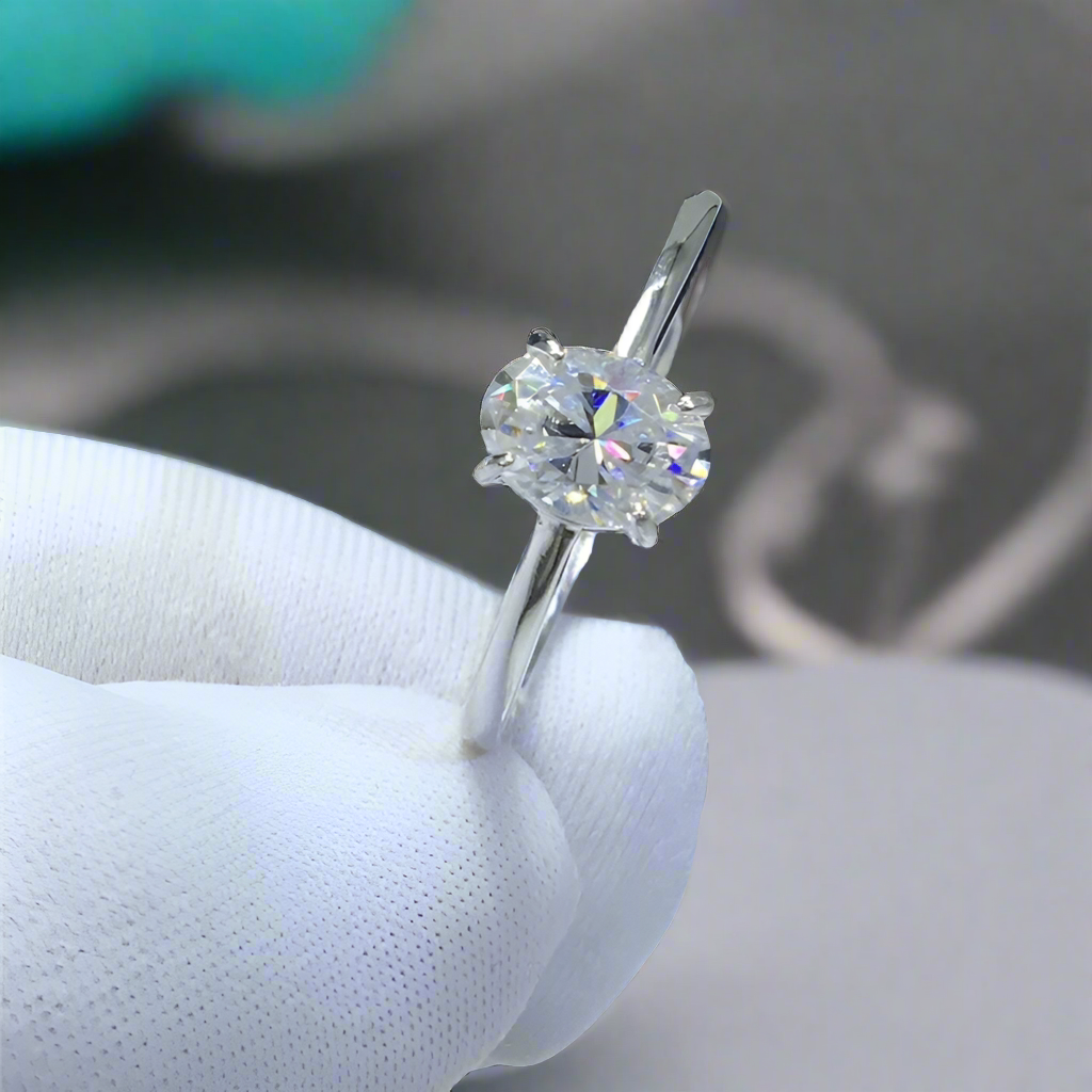 Adjustable White Gold Oval Cut Diamond Engagement Ring-Evani Jewelry