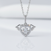 Angel's Wings Dancing Diamond Option Heart Necklace
