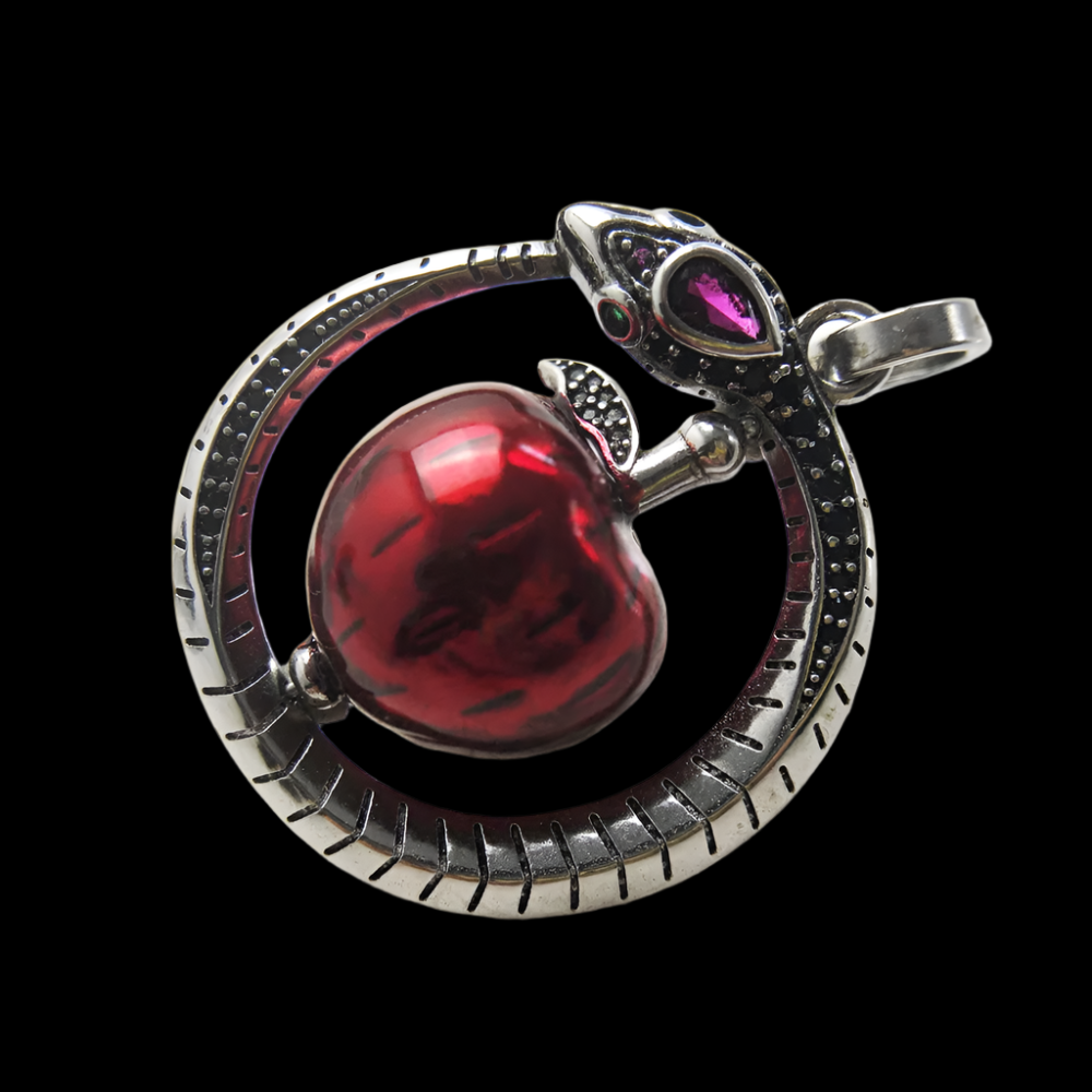 Apple with Snake Circular Pendant-Evani Naomi Jewelry
