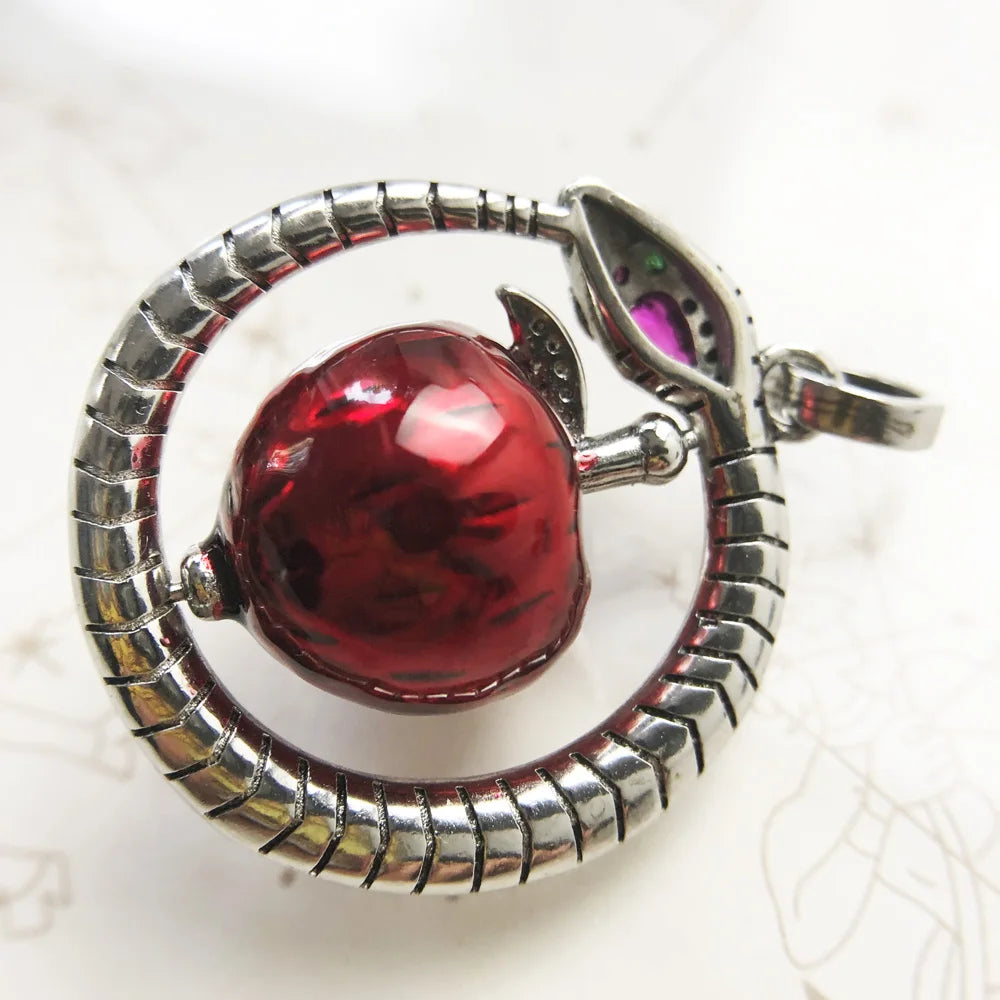 Apple with Snake Circular Pendant-Evani Naomi Jewelry