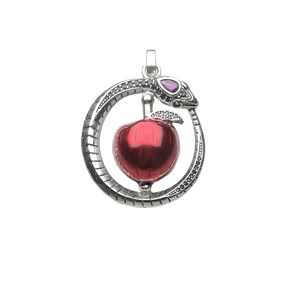Apple with Snake Circular Pendant-Evani Naomi Jewelry