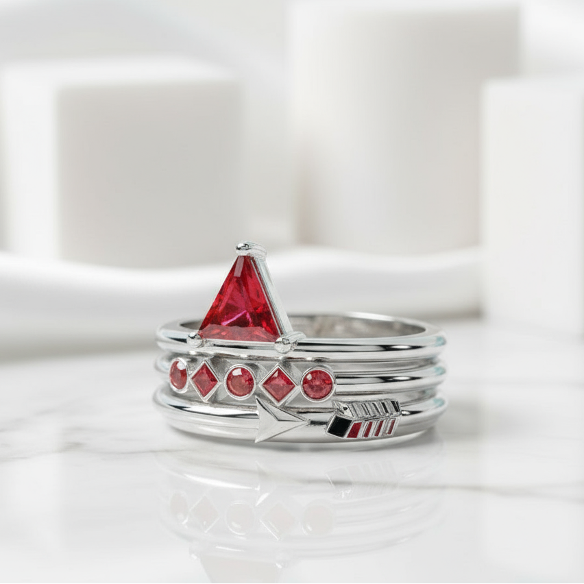 Garnet Wedding Ring Set in 14k Yellow Gold-Evani Jewelry