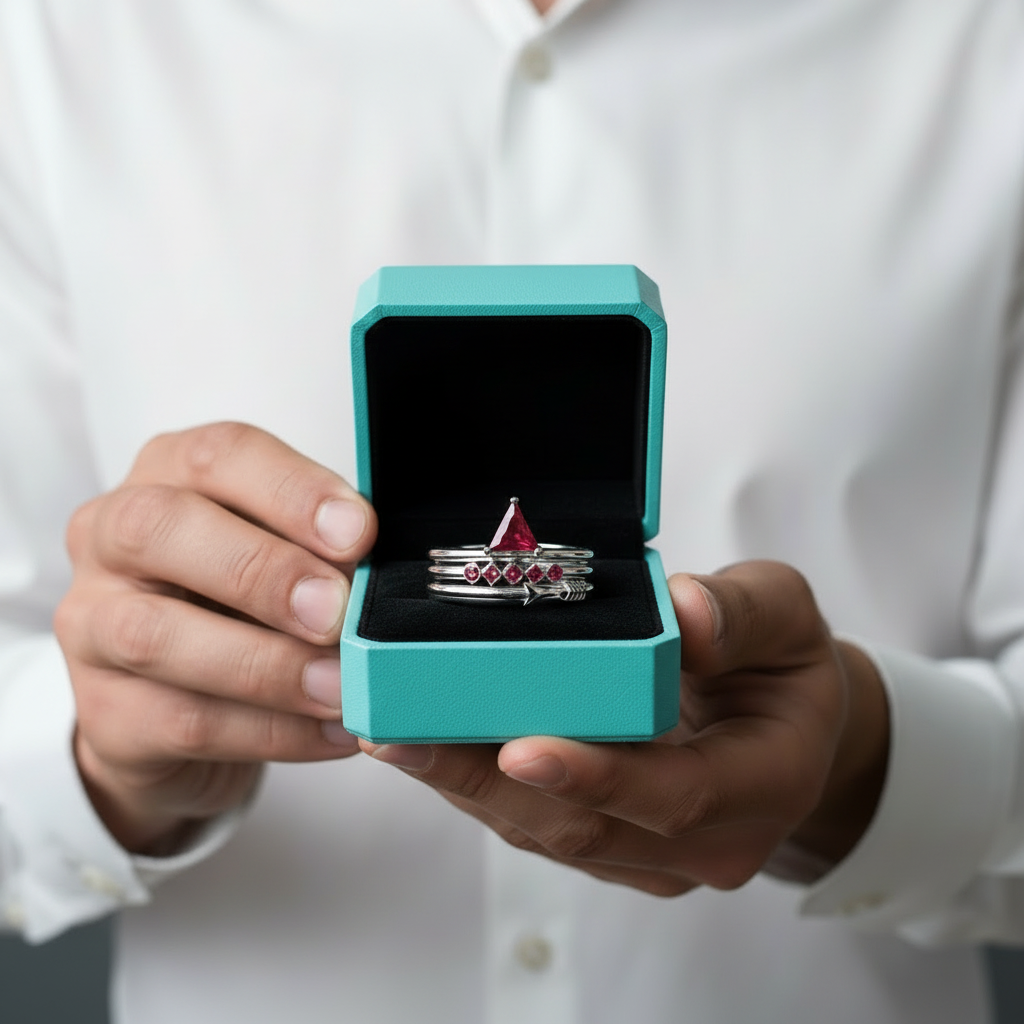 Ruby Birthstone Wedding Ring Set in 14k Yellow Gold-Evani Jewelry