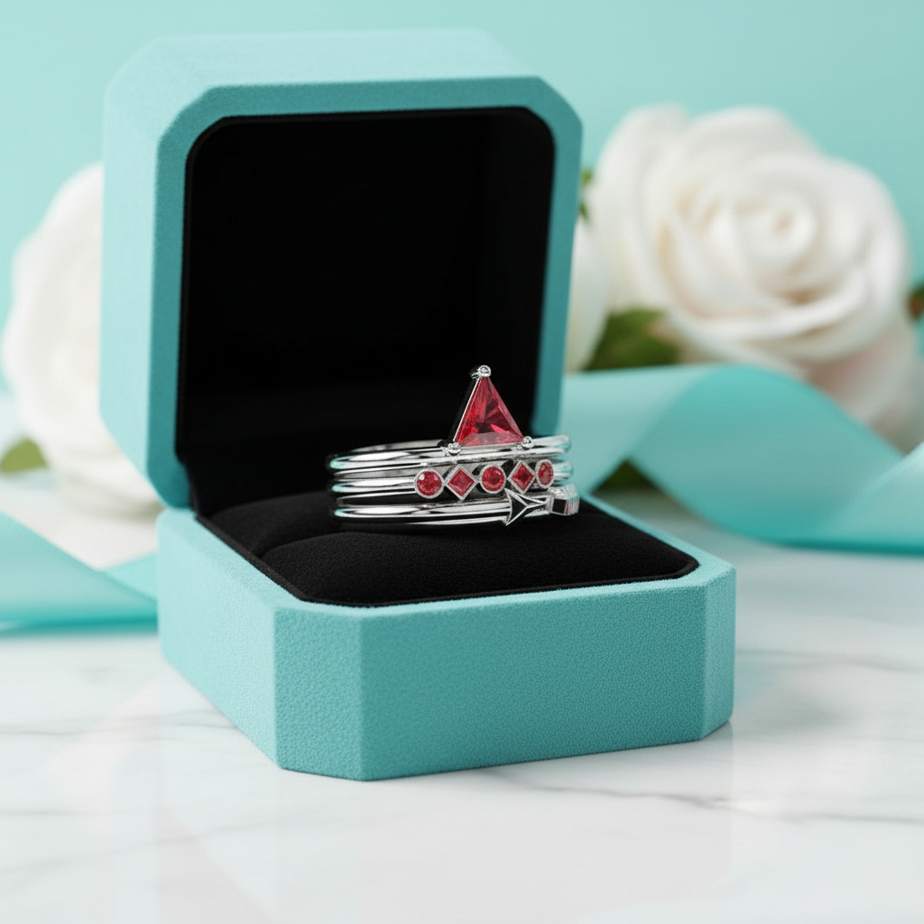 Garnet Wedding Ring Set in 14k Yellow Gold-Evani Jewelry