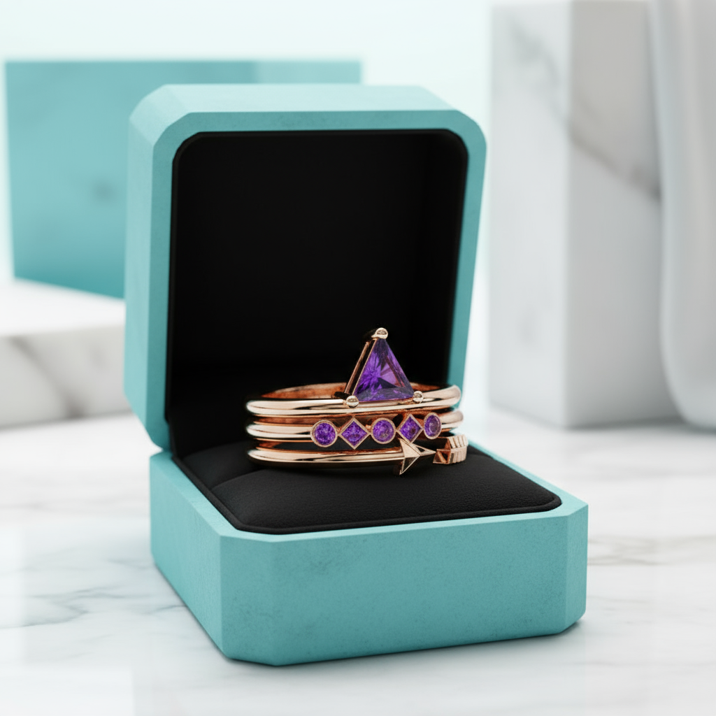 Amethyst Birthstone Ring in 14k Rose Gold-Evani Jewelry