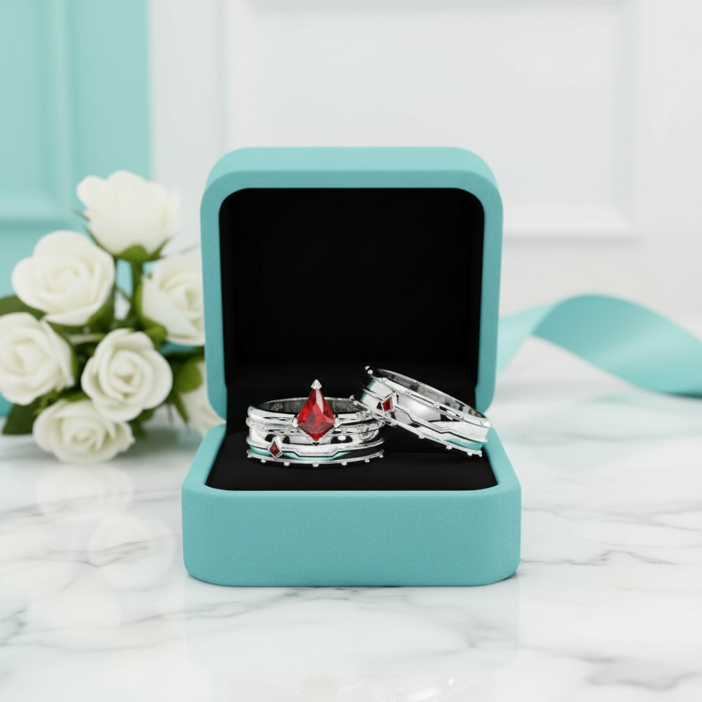 Ring Set in 14k Yellow Gold With Garnet Stone-Evani Jewelry