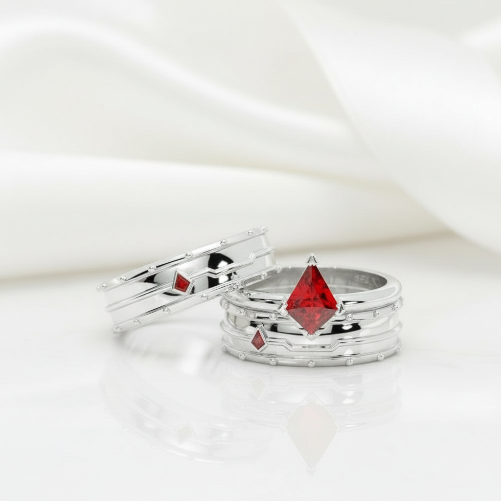 Ring Set in 14k Yellow Gold With Ruby Birthstone-Evani Jewelry