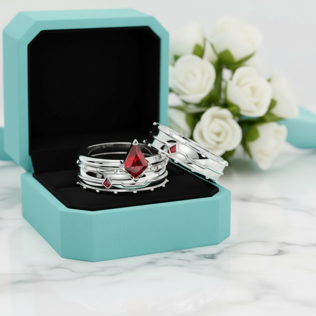 Ring Set in 14k Yellow Gold With Ruby Birthstone-Evani Jewelry